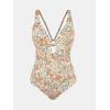 imageCUPSHE Womens One Piece Swimsuit Deep V Neck Keyhole Cutout O Ring Textured Bathing SuitApricotFloral