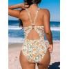 imageCUPSHE Womens One Piece Swimsuit Deep V Neck Keyhole Cutout O Ring Textured Bathing SuitApricotFloral