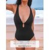 imageCUPSHE Womens One Piece Swimsuit Deep V Neck Keyhole Cutout O Ring Textured Bathing SuitBlack