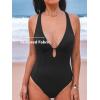 imageCUPSHE Womens One Piece Swimsuit Deep V Neck Keyhole Cutout O Ring Textured Bathing SuitBlack