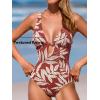 imageCUPSHE Womens One Piece Swimsuit Deep V Neck Keyhole Cutout O Ring Textured Bathing SuitBrownTropical