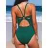 imageCUPSHE Womens One Piece Swimsuit Deep V Neck Keyhole Cutout O Ring Textured Bathing SuitGreen