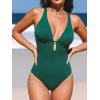 imageCUPSHE Womens One Piece Swimsuit Deep V Neck Keyhole Cutout O Ring Textured Bathing SuitGreen