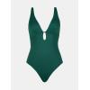 imageCUPSHE Womens One Piece Swimsuit Deep V Neck Keyhole Cutout O Ring Textured Bathing SuitGreen