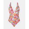imageCUPSHE Womens One Piece Swimsuit Deep V Neck Keyhole Cutout O Ring Textured Bathing SuitMulti ColorFloral