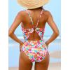 imageCUPSHE Womens One Piece Swimsuit Deep V Neck Keyhole Cutout O Ring Textured Bathing SuitMulti ColorFloral