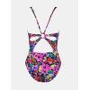 imageCUPSHE Womens One Piece Swimsuit Deep V Neck Keyhole Cutout O Ring Textured Bathing SuitNavy BlueFloral