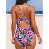 imageCUPSHE Womens One Piece Swimsuit Deep V Neck Keyhole Cutout O Ring Textured Bathing SuitNavy BlueFloral