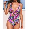 imageCUPSHE Womens One Piece Swimsuit Deep V Neck Keyhole Cutout O Ring Textured Bathing SuitNavy BlueFloral