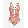 imageCUPSHE Womens One Piece Swimsuit Deep V Neck Keyhole Cutout O Ring Textured Bathing SuitWhite  Floral