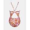 imageCUPSHE Womens One Piece Swimsuit Deep V Neck Keyhole Cutout O Ring Textured Bathing SuitWhite  Floral