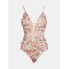 imageCUPSHE Womens One Piece Swimsuit Plunging V Neck Bathing Suit Crisscross Back Tie Slimming Sculpting Color BlockBeigeDitsy Floral