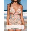imageCUPSHE Womens One Piece Swimsuit Plunging V Neck Bathing Suit Crisscross Back Tie Slimming Sculpting Color BlockBeigeDitsy Floral