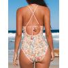 imageCUPSHE Womens One Piece Swimsuit Plunging V Neck Bathing Suit Crisscross Back Tie Slimming Sculpting Color BlockBeigeDitsy Floral
