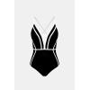 imageCUPSHE Womens One Piece Swimsuit Plunging V Neck Bathing Suit Crisscross Back Tie Slimming Sculpting Color BlockBlackWhite