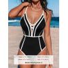 imageCUPSHE Womens One Piece Swimsuit Plunging V Neck Bathing Suit Crisscross Back Tie Slimming Sculpting Color BlockBlackWhite