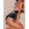 imageCUPSHE Womens One Piece Swimsuit Plunging V Neck Bathing Suit Crisscross Back Tie Slimming Sculpting Color BlockBlackWhite