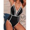imageCUPSHE Womens One Piece Swimsuit Plunging V Neck Bathing Suit Crisscross Back Tie Slimming Sculpting Color BlockBlackWhite