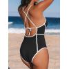 imageCUPSHE Womens One Piece Swimsuit Plunging V Neck Bathing Suit Crisscross Back Tie Slimming Sculpting Color BlockBlackWhite