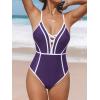imageCUPSHE Womens One Piece Swimsuit Plunging V Neck Bathing Suit Crisscross Back Tie Slimming Sculpting Color BlockBlackberry