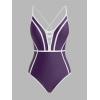 imageCUPSHE Womens One Piece Swimsuit Plunging V Neck Bathing Suit Crisscross Back Tie Slimming Sculpting Color BlockBlackberry