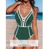 imageCUPSHE Womens One Piece Swimsuit Plunging V Neck Bathing Suit Crisscross Back Tie Slimming Sculpting Color BlockGreenWhite