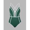 imageCUPSHE Womens One Piece Swimsuit Plunging V Neck Bathing Suit Crisscross Back Tie Slimming Sculpting Color BlockGreenWhite