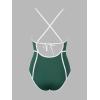 imageCUPSHE Womens One Piece Swimsuit Plunging V Neck Bathing Suit Crisscross Back Tie Slimming Sculpting Color BlockGreenWhite