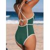 imageCUPSHE Womens One Piece Swimsuit Plunging V Neck Bathing Suit Crisscross Back Tie Slimming Sculpting Color BlockGreenWhite