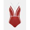 imageCUPSHE Womens One Piece Swimsuit Plunging V Neck Bathing Suit Crisscross Back Tie Slimming Sculpting Color BlockRedWhite