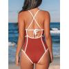 imageCUPSHE Womens One Piece Swimsuit Plunging V Neck Bathing Suit Crisscross Back Tie Slimming Sculpting Color BlockRedWhite