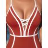 imageCUPSHE Womens One Piece Swimsuit Plunging V Neck Bathing Suit Crisscross Back Tie Slimming Sculpting Color BlockRedWhite