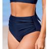 imageCUPSHE Womens Swimsuit Bikini Bottom High Waisted Bathing Suit Ruched Full CoverageNavy Blue