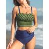 imageCUPSHE Womens Tankini Sets Square Neck Elastic High Waisted Two Piece Bathing Suits Adjustable Straps SwimwearOlive GreenNavy Striped