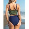 imageCUPSHE Womens Tankini Sets Square Neck Elastic High Waisted Two Piece Bathing Suits Adjustable Straps SwimwearOlive GreenNavy Striped
