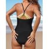 imageCUPSHE Womens Tankini Sets V Neck Two Piece Bathing Suits Neon Streak Adjustable Straps Ruched Shell StitchedBlackNeon