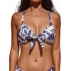 imageCUPSHE Womens Bikini Top Swimsuit Bandeau Top Back Tie with Removable Shoulder StrapsWhiteNavy Floral