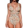 imageCUPSHE Womens One Piece Swimsuit Deep V Neck Keyhole Cutout O Ring Textured Bathing SuitApricotFloral