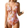 imageCUPSHE Womens One Piece Swimsuit Deep V Neck Keyhole Cutout O Ring Textured Bathing SuitWhite  Floral