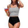 imageCUPSHE Womens Tankini Sets Square Neck Elastic High Waisted Two Piece Bathing Suits Adjustable Straps SwimwearBlackStriped