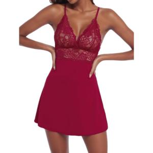 imageCUPSHE Womens Lingerie V Neck Sexy Nightgown Floral Lace Trim Night Dresses SXXLRed
