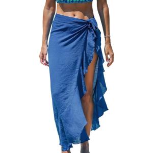 imageCUPSHE Womens Sarong Cover Ups Swimsuit Wrap Skirt Self Tie Beach Cover Up Ruffle Wraps One SizeRoyal Blue