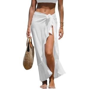 imageCUPSHE Womens Sarong Cover Ups Swimsuit Wrap Skirt Self Tie Beach Cover Up Ruffle Wraps One SizeWhite