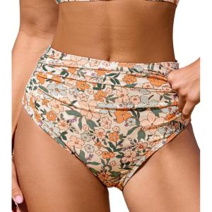 imageCUPSHE Womens Swimsuit Bikini Bottom High Waisted Bathing Suit Ruched Full CoverageApricotFloral