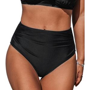 imageCUPSHE Womens Swimsuit Bikini Bottom High Waisted Bathing Suit Ruched Full CoverageBlack