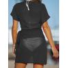 imageCUPSHE Women Bathing Suit Cover Up Sheer V Neck Short Sleeve Wrap Cover Ups for SwimwearBlack