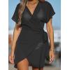 imageCUPSHE Women Bathing Suit Cover Up Sheer V Neck Short Sleeve Wrap Cover Ups for SwimwearBlack