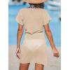 imageCUPSHE Women Bathing Suit Cover Up Sheer V Neck Short Sleeve Wrap Cover Ups for SwimwearNude Pink