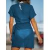 imageCUPSHE Women Bathing Suit Cover Up Sheer V Neck Short Sleeve Wrap Cover Ups for SwimwearPeacock Blue