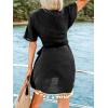 imageCUPSHE Women Bathing Suit Cover Up Sheer V Neck Short Sleeve Wrap Cover Ups for SwimwearTasselblack